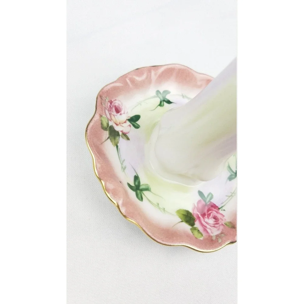 Vtg Betty Planter Porcelain Treasures hand painted hat pin holder pink roses